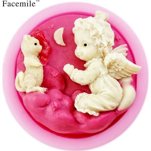 Free Shipping 3D Silicone Baby Angel Moon Stars Turn Sugar Chocolate soap Mold Baking Cake Pastry Pudding Dough Moulds 50-61