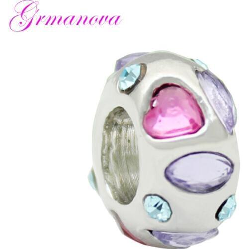 Heart-shaped pink crystal Valentines Day gift charm beads big hole new jewelry making Fit Pandora Bracelet Womens DIY Jewelry