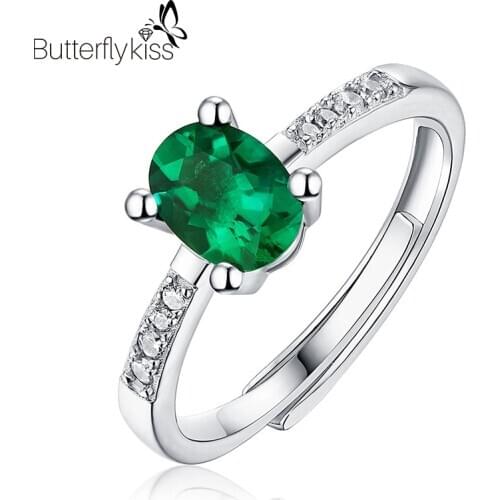 BK 925 Sterling Silver Rings For Women 5*7mm 1ct Emerald Gemstone Lab Grown Emerald Like Natural Oval Lady Fine Jewelry