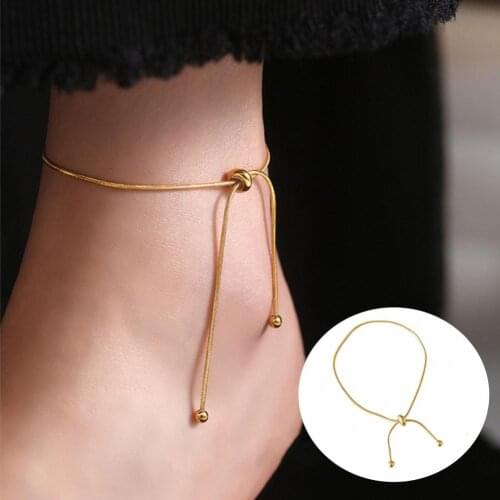 Simple Design Titanium Steel Pull-out Adjustable Bracelet Gold Color Snake Chain Bangle for Women Girl Men Beads Jewelry Gift
