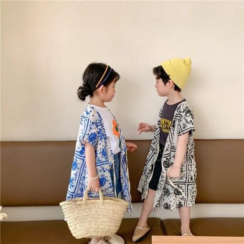 Childrens Clothing Toddler Kids Classic Cardigan 2021 Summer New Fashion Girls Boys Short Sleeve Print Shirts Baby Long Shirts