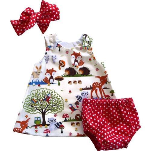 Baby Rompers Summer New Baby Girls Clothes Cute Cartoon Animal Print Pattern Girls Rompers + Headband Cotton Kids Boys Clothing