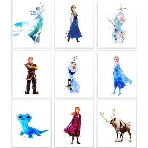 Disney Frozen Princess Aisha Watercolor Canvas Painting Movie Posters Wall Art Pictures Dorm Living Kids Room Cuadros Decoration