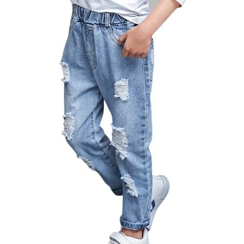 Jeans For Girls Solid Girl Jeans Kids Big Hole Jeans Teen Spring Autumn Kids Girls Clothes 6 8 10 12 14 Year