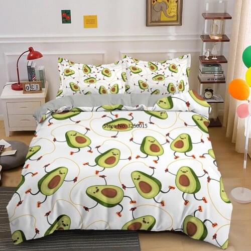 2/3 Pieces Boys Girls Cute Fruit Duvet Cover Sets Comforter Covers with Pillowcase Christams Gift Cartoon Avocado Bedding Set