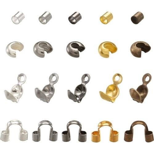 1 Set Brass Crimp Beads Crimp Beads Covers Iron Bead Tips Knot Covers Wire Guardians for Jewelry Making DIY Accessories