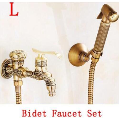 Brass handheld bidet shower set, Antique bathroom wall mounted bidet spray set, Copper toilet flushing device suit vintage