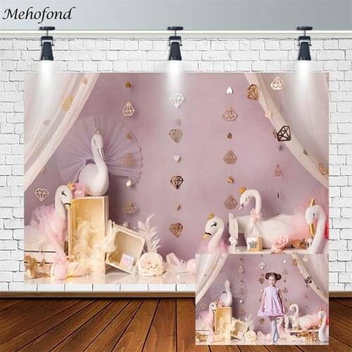 Mehofond Birthday Princess Backdrops Baby Shower Swan Flowers Pink Photography Backgrounds Studio Photozone Photocall Girl Decor