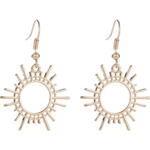 Metal Alloy Sun Shape Bohemia Earring Vintage Big Statement Long Chain Drop For Women Rhinestone Jewelry Valentines Day Gifts