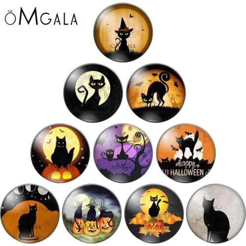 Cartoon Halloween night cats paintings 8mm/10mm12mm/18mm/20mm/25mm Round photo glass cabochon demo flat back Making findings