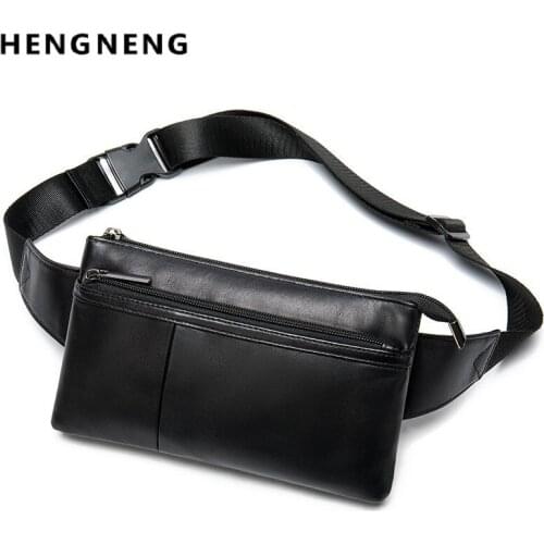 Mens Waist Bags Genuine Leather Man Chest Bag Fashion Crossbody Shoulder Many Compartments Large Capacity Phone Purse