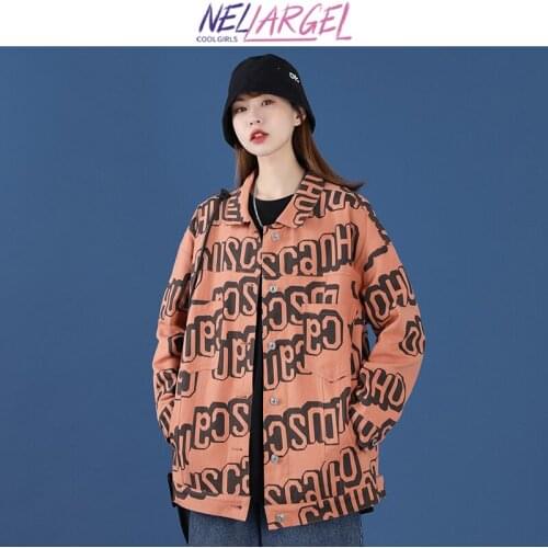 NELLARGEL Women Harajuku Vintage Letter Causal Jackets 2021 Winter Korean Fashion Kawaii Jackets Girl Varsity Streetwear Jackets