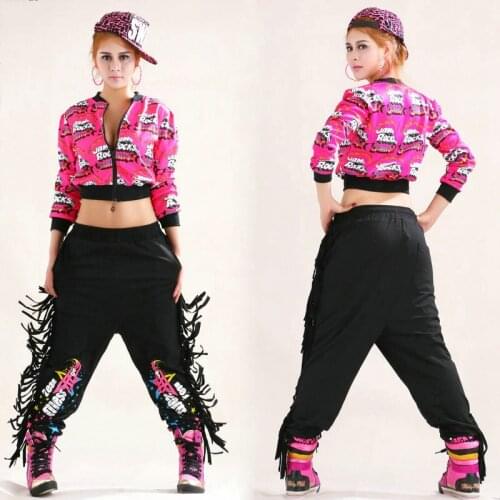 New Fashion Jazz Women Top Women Clothing Loose Ultra-Short Tops Neon Doodle Jackets Modern Hip Hop Dance Costume Outwear XS2344