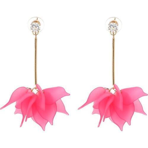 New Design Lady Blue White Pink Acrylic Flower Earrings Elegant Women Long Drop Dangle Earrings Sweet Wedding Jewelry Nice Gift