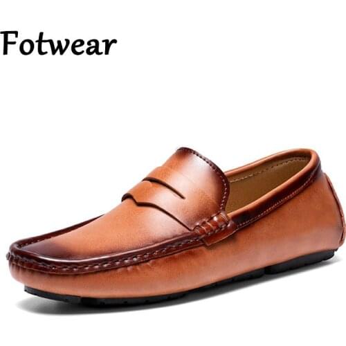 Genuine Leather Penny Loafers Men Slip On Office Moccasins Shoes Cow Leather Driving Shoes Italian Designer Casual Shoes Lazy