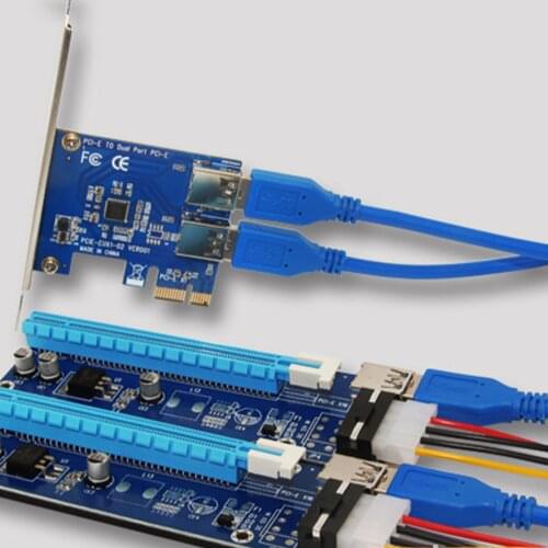 PCI-E to PCI-E Adapter 1 Turn 2 PCI-Express Slot 1x to 16x USB 3.0 Special Riser Card PCIe Converter for BTC Miner Mining