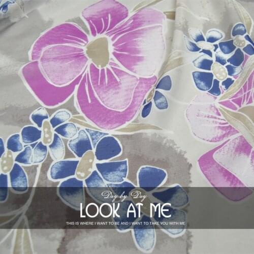 Silk Chiffon Fabric Dress Big Purple Flower 100% Real Spring Summer Thin Dress Scarf Cloth DIY patchwork