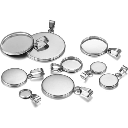 10pcs/lot Stainless Steel Blank Cabochon Base Setting Charms Pendant Fit 6-25mm For Necklace Jewelry Making DIY