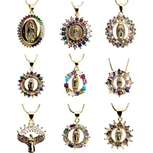 Fashion colorful Zircon Pendant necklace love heart Virgin Mary Pendant sun shape Pendant necklace DIY jewelry gift for friends