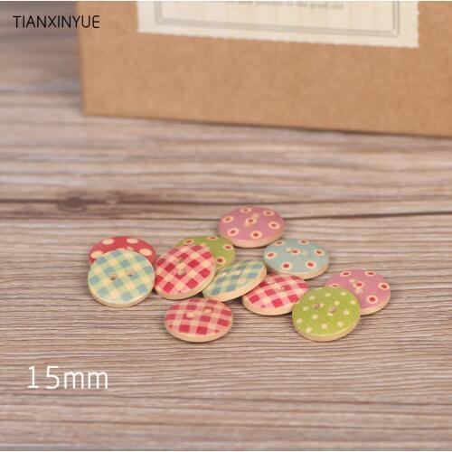 Diy Crafts Multicolor Buttons 15mm 50pcs/lot painting Wood Sewing Button Scrapbooking DIY Cloth Accessories Free Shipping