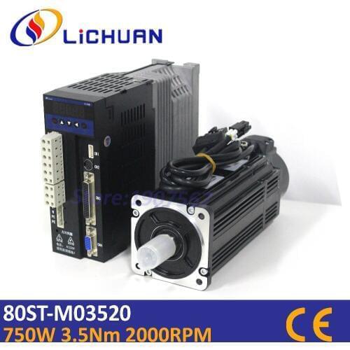 LICHUAN 750W cnc servo motor and driver kit 2000rpm 80ST-M03520 nema 32 servo motor 3.5nm for 3d printer