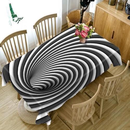 New Polyester Cotton 3D Tablecloth Black White Stripes Pattern Dustproof Dining Table Cloth Wedding Decoration Table Cover