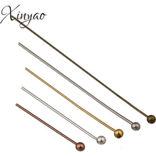 XINYAO 200pcs Gold Silver Color Ball Head Pins Length 20 25 30 40 50 mm Head Pins For Jewelry Making Findings Dia 0.5mm F352