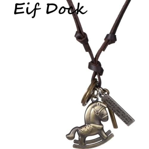 Eif Dock Handmade Trojan Horse Pendant Vintage Sweater Chains Leather Necklace & Pendant For Women Party Necklace Gifts