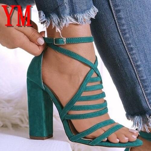 SEXY Sandalias Mujer 2020 Women Sandals Gladiator High Heels Strap Pumps Cut Buckle Strap Shoes Fashion Summer Ladies Shoes 43