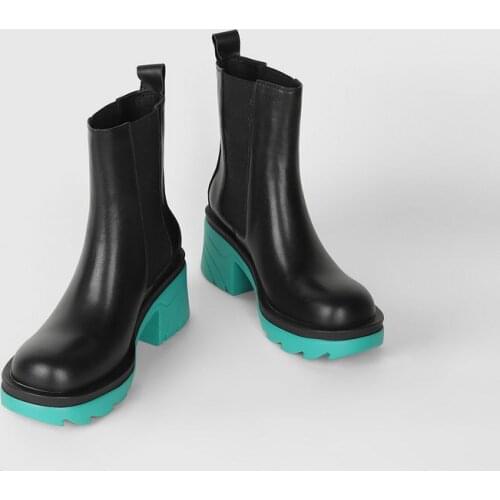 2021 New Autumn Winter Brand Women Chelsea Boots Genuine Leather Thick Heel Platforms Shoes Woman Motorcycle Non-slip Boot