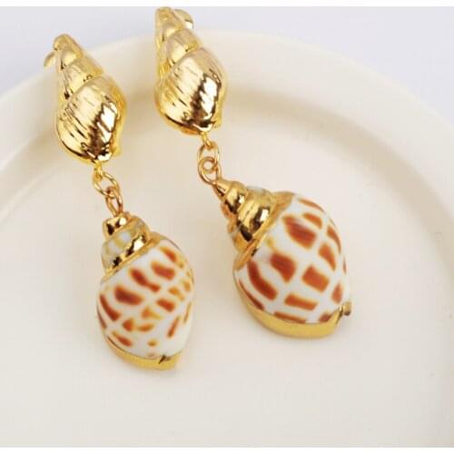 BOROSA Bohemia Conch Shell Dangle Earrings 2020 Hot Beach Shell Drop Earring Women Gild Fashion Handmade Earrings Jewelry HD0195