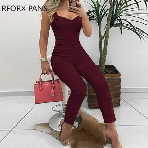 Thin Strap Button Design Jumpsuit Casual Look for Women 2019