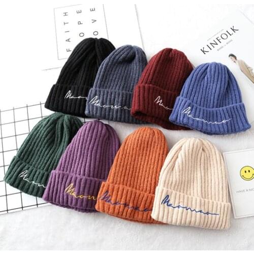 Winter Letter Women Skullies Fashion Knitted Warm Thick Hat Autumn Hip hop Beanies Embroidery Unisex Basic Cap PJ011
