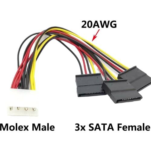 1pc IDE Molex 4 Pin Male to 3x Serial ATA SATA Female Splitter HDD Power Adapter Connector Cable Cord