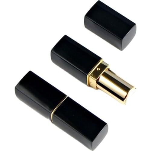 12.1mm Black Lipstick Tube High Grade Square Lip Balm Tube Refillable Cosmetic Empty Lip Gloss Container For Travel 50pieces