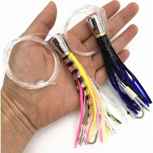 2Pcs*12cmDeep-sea Seawater Fishing lure Copper Head Octopus Squid Skirt Bait Big Game Fishing Marlin Tuna Trolling Leurre Lure