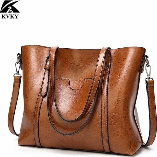 2020 Women bag Oil wax Womens Leather Handbags Luxury Lady Hand Bags With Purse Pocket Women messenger bag Big Tote Sac Bols