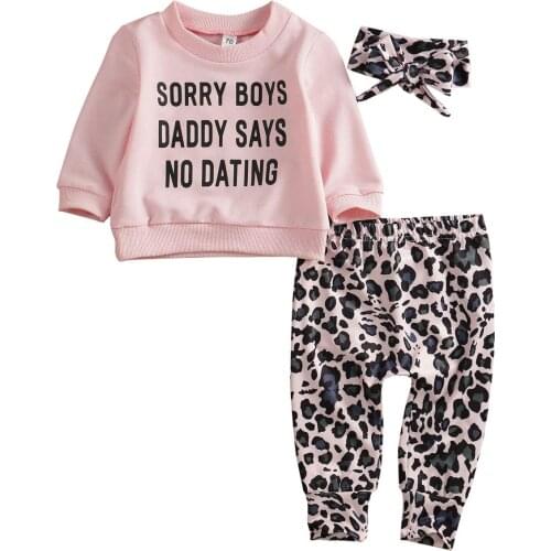 3pcs Cute Baby Girl Fall Clothing Leopard Print Long sleeve T-Shirt Tops Long Pants Fashion Outfit Clothes Set