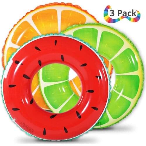 3 Pack Pool Floats for Kids Inflatable Fruit Swimming Rings Summer Beach Water Float Party Toys River Raft Lounge Swim Tube