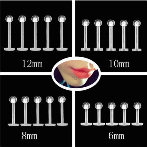 5Pcs Unisex Clear Round Nose Ear Lip Chin Ring Stud Bar Stainless steel hypoallergenic body puncture jewelry