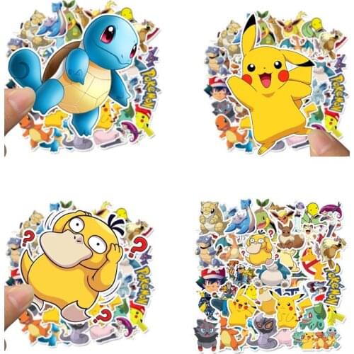 50pcs/bag Takara Tomy Pokemon Pikachu Squirtle Bulbasaur Charmander Psyduck Waterproof Cartoon Stickers Anime Figurine Toys