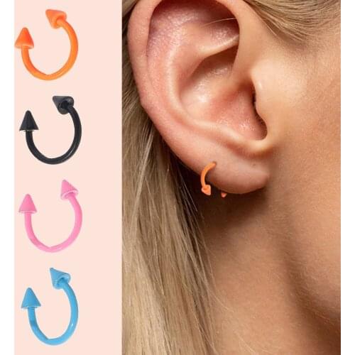 8Pcs C-Shaped Pointed Cone Spike Horseshoe Circular Ring Surgical Hoops Nose Septum Eyebrow Piercing Body Jewelry