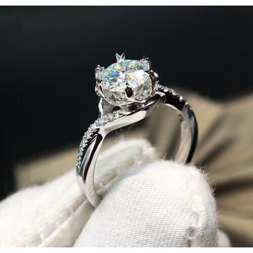 9K White Gold Ring Moissanite ring 1ct 2ct 3ct lab Diamond Flower shape Anniversary romantic Trendy Ring For Women