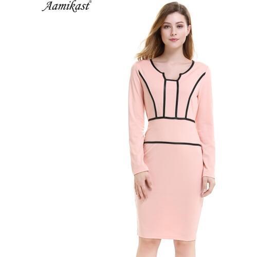 Aamikas Autumn Winter Autumn Long Sleeves Elegant Vintage Slim Wear To Work Office Business Casual Sheath Bodycon Pencil Dress