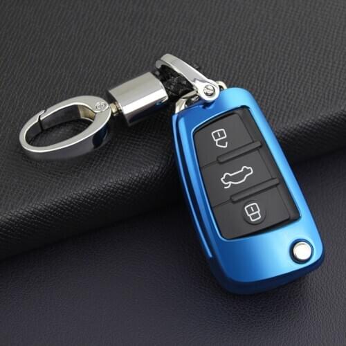 Flip Key Fob Chain For Audi A1 A3 S3 Q3 Q7 TT Accessories Case Cover Keychain Ring Blue