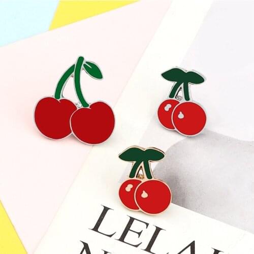 Red Fruit Brooches Cartoon Cherry Custom Enamel Pin Denim Shirt Jackets Backpack Lapel Pins Coat Badge Fashion Jewelry for Kids