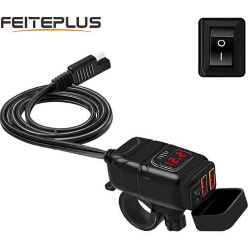 Dual USB Motorcycle Quick Phone Charger 12V Power Adapter Waterproof Motorcycle Handlebar Mount Cigarette Lighter Socket