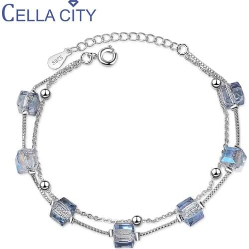 Cellacity New Arrivals Bracelet for Women Silver 925 Jewelry with square shape crystal gemstones Simple Double layer women gift
