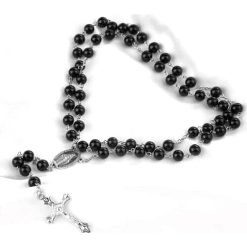2018 Rosary Beaded Religious Necklace Glass Beads Cross Pendant Necklace 12Colors Free Shipping white color