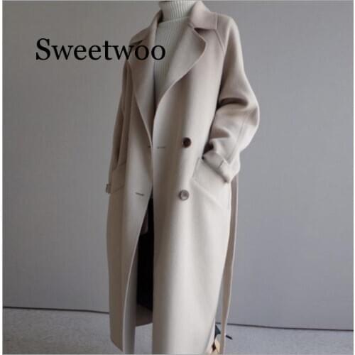 SWEETWOO Long coat Double-Breasted Coat Overcoats womens wool trench coats
